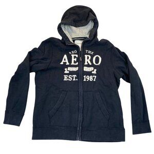 Aeropostale Mens Hoodie Sweatshirt Size XL Embroidered Full Zip Navy Blue